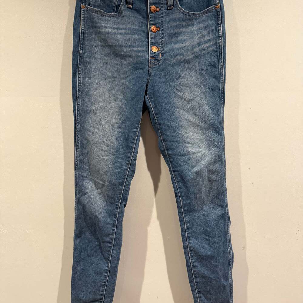 Madewell 10” High-Rise Skinny Jeans Button Fly Raw Hem Blue Size 28
